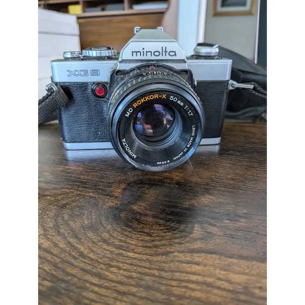 Vintage 1970 Minolta XG-9 35 mm film SLR camera MD Rokkor 50 mm f/1.7 lens AS IS
